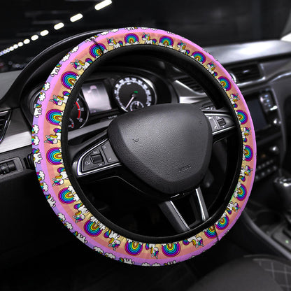 Unicorn Pink Rainbow Premium Car Steering Wheel Cover