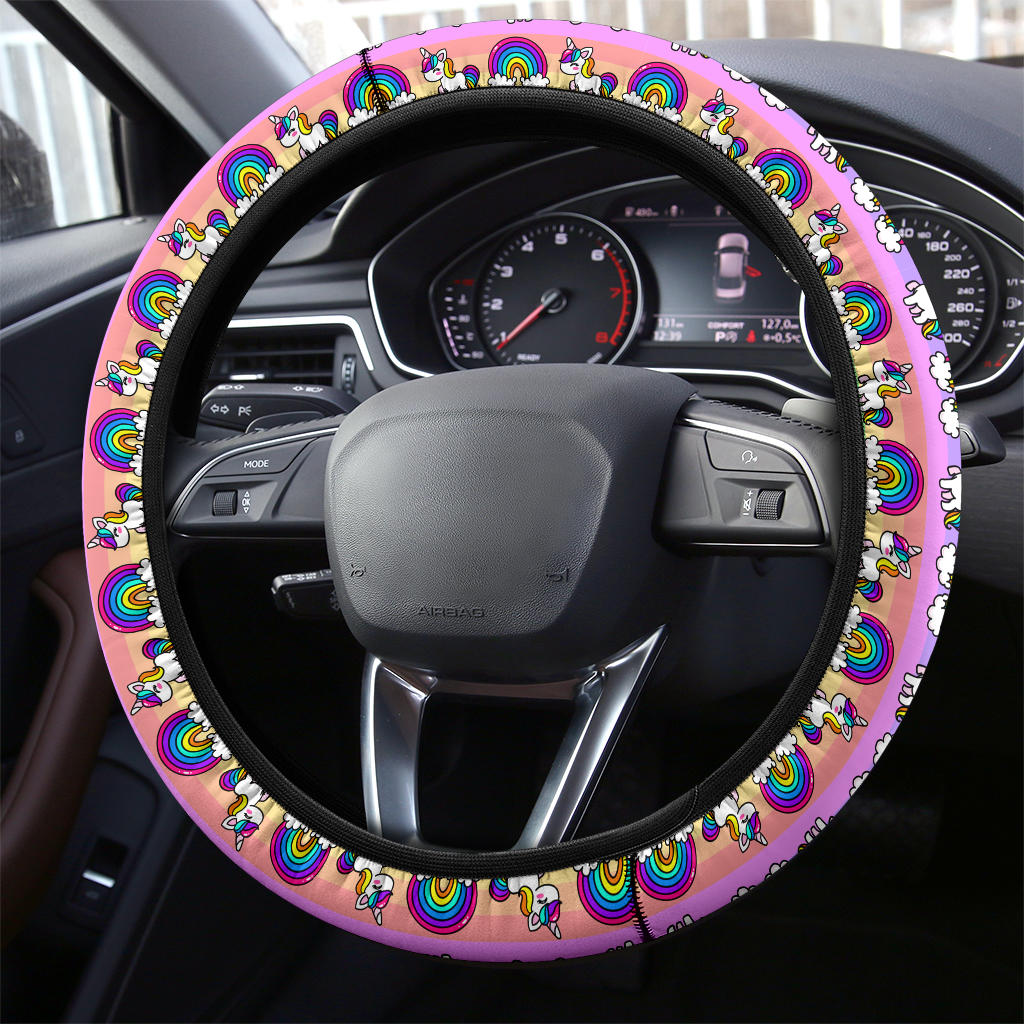 Unicorn Pink Rainbow Premium Car Steering Wheel Cover