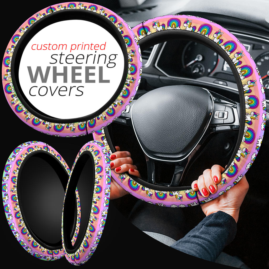Unicorn Pink Rainbow Premium Car Steering Wheel Cover