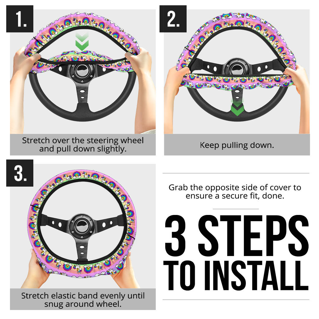 Unicorn Pink Rainbow Premium Car Steering Wheel Cover