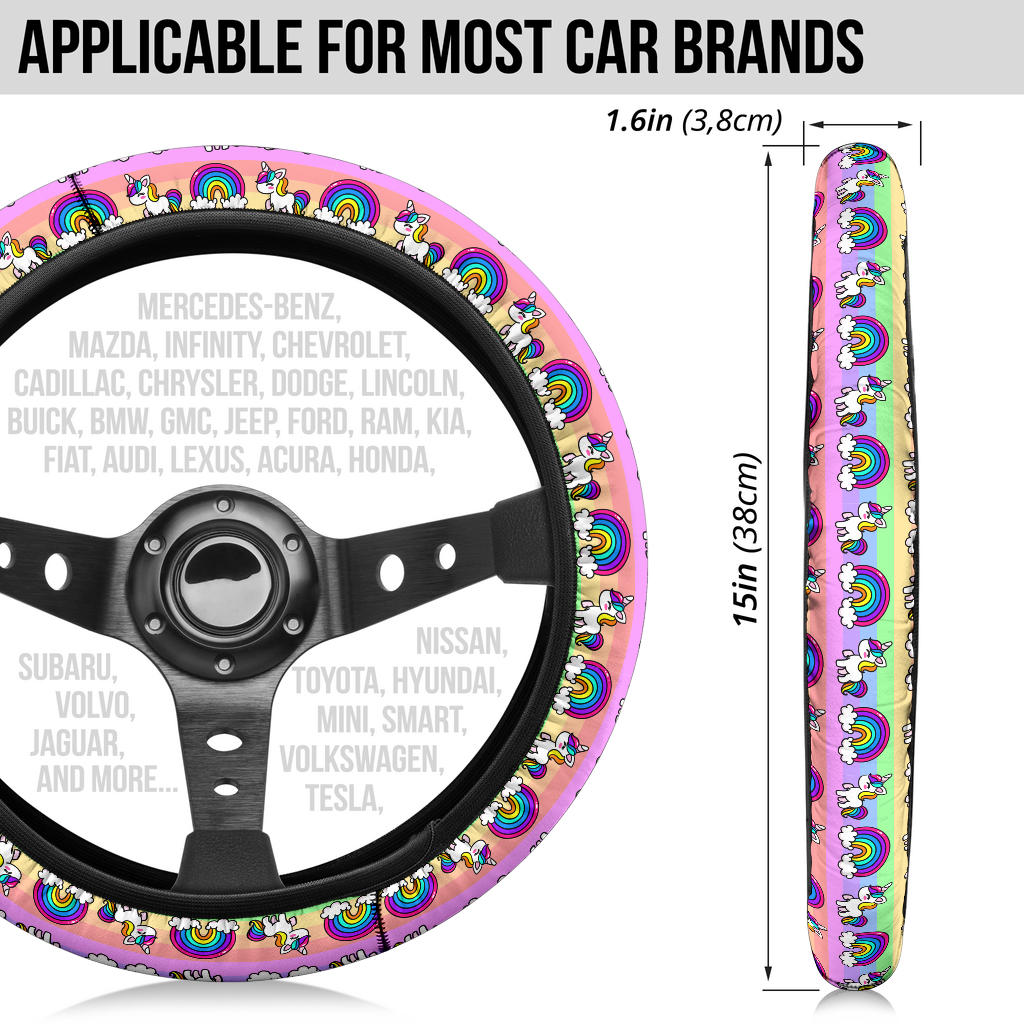 Unicorn Pink Rainbow Premium Car Steering Wheel Cover