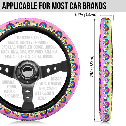 Unicorn Pink Rainbow Premium Car Steering Wheel Cover
