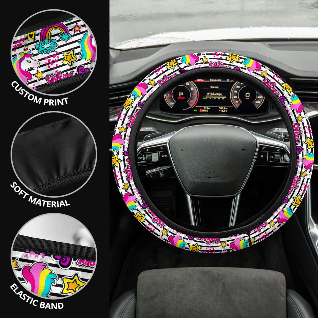 Unicorn Rainbow Cute Kawaii Premium Car Steering Wheel Cover