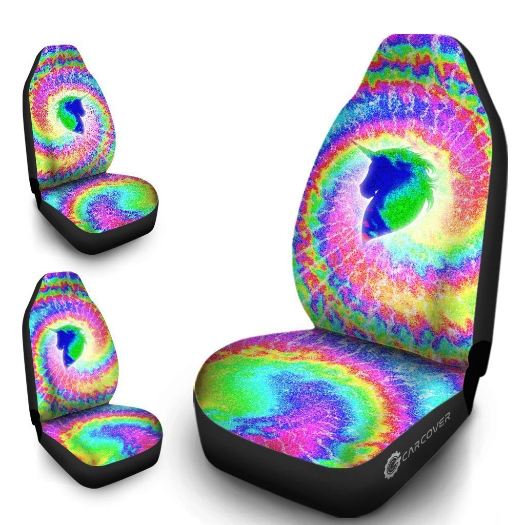 Unicorn Tie Dye Car Seat Covers Custom Car Accessories Hippie Gifts