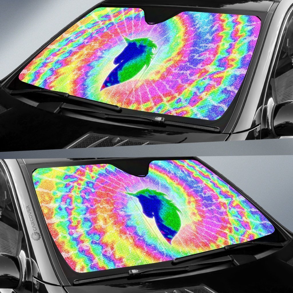 Unicorn Tie Dye Car Sunshade Custom Printed Hippie Car Accessories