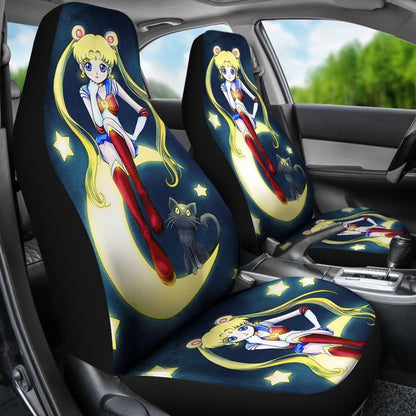 Usagi Tsukino & Cat Sailor Moon Car Seat Covers Manga H031620 Universal Fit 225311