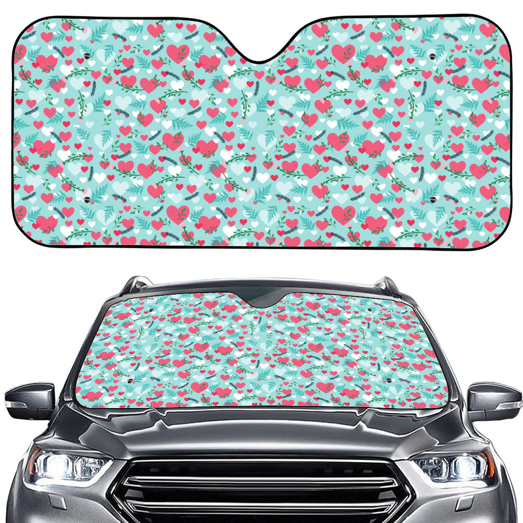 Valentine's Day Heart And Flower Print Car Windshield Sun Shade