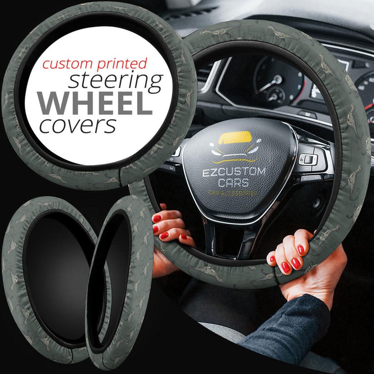 Velociraptor Pattern Anime Steering Wheel Cover Custom Dinosaur Car Accessories