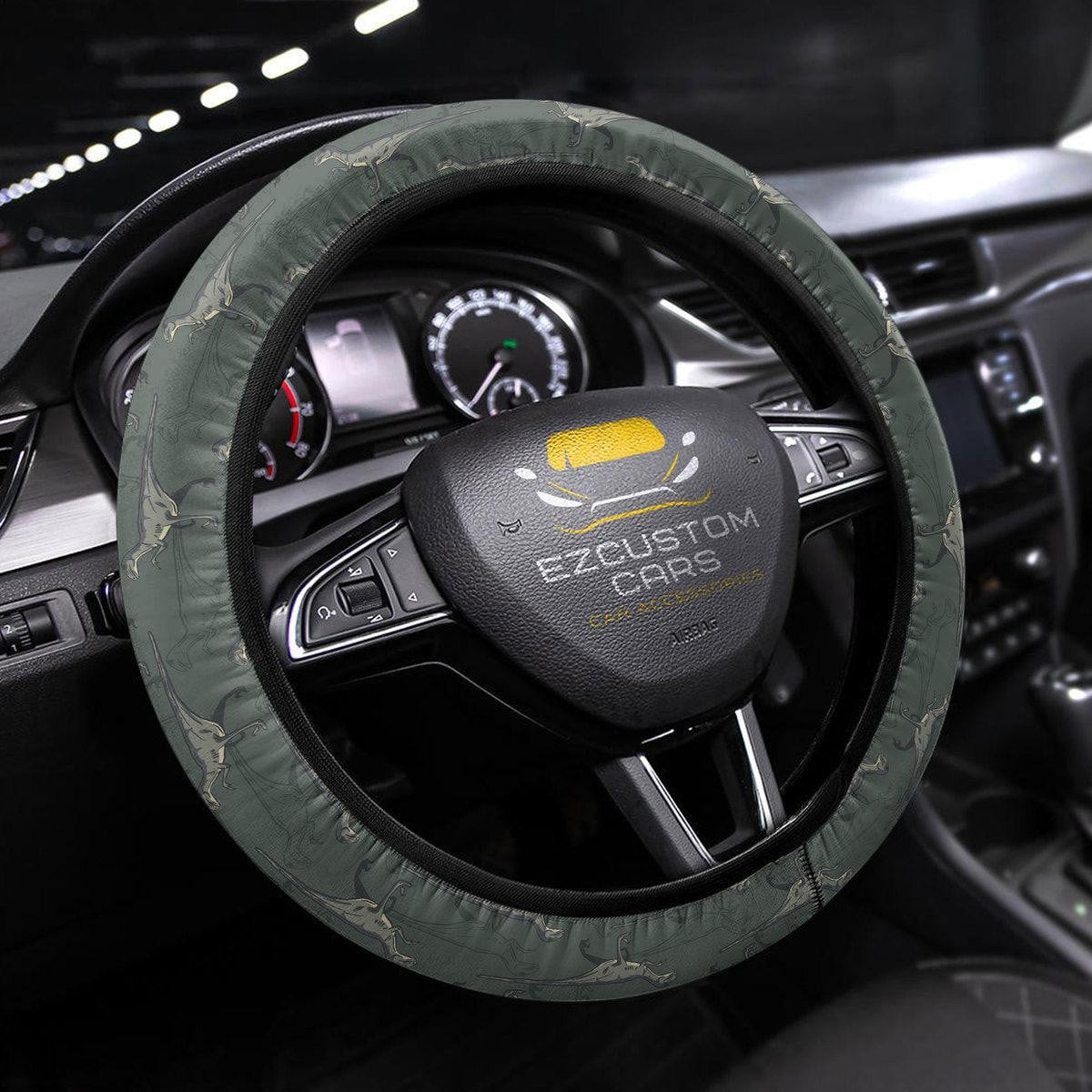 Velociraptor Pattern Anime Steering Wheel Cover Custom Dinosaur Car Accessories