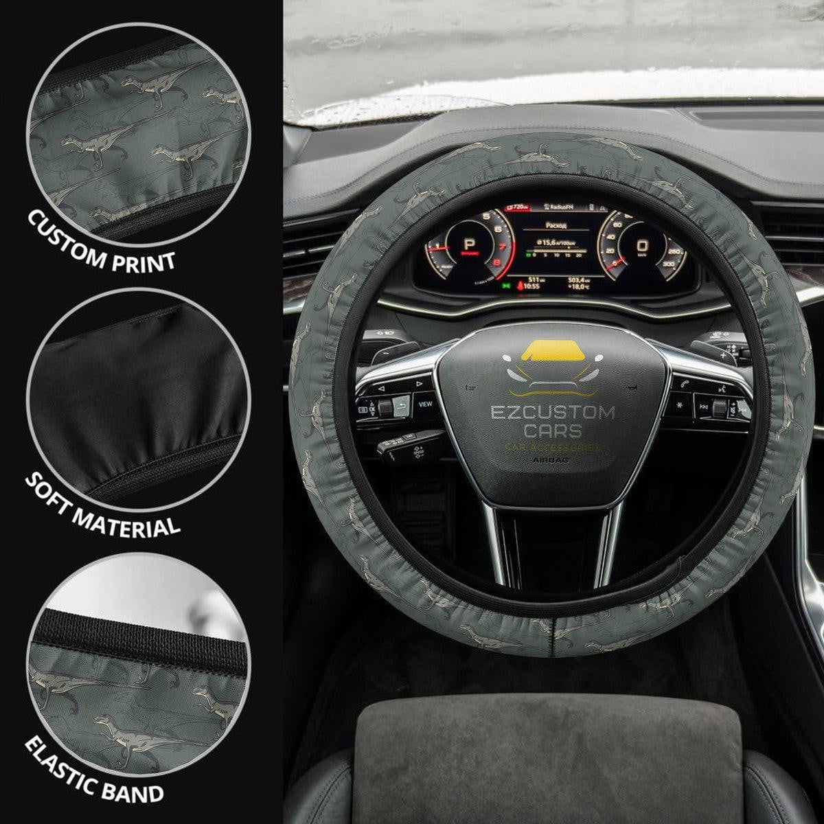 Velociraptor Pattern Anime Steering Wheel Cover Custom Dinosaur Car Accessories