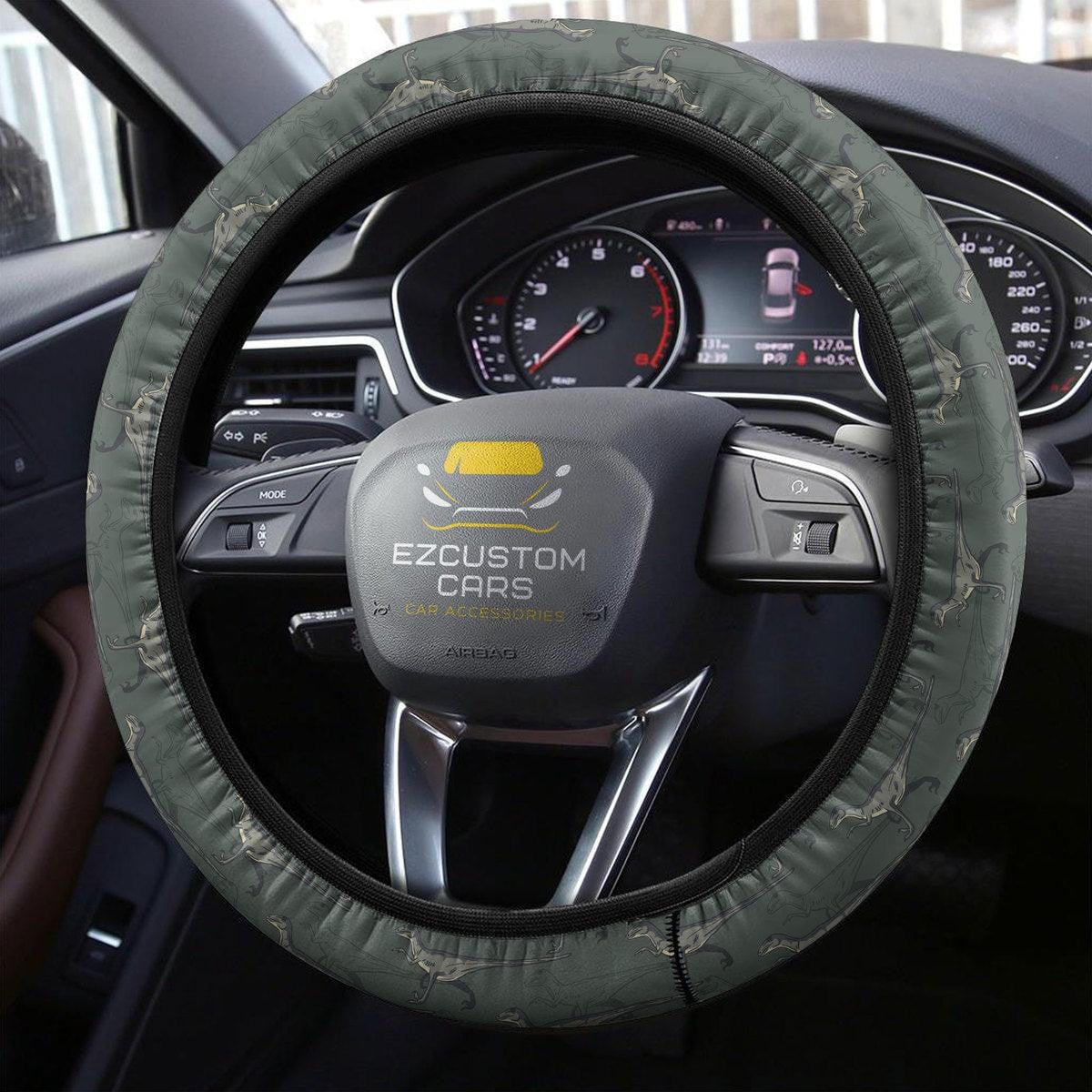 Velociraptor Pattern Anime Steering Wheel Cover Custom Dinosaur Car Accessories