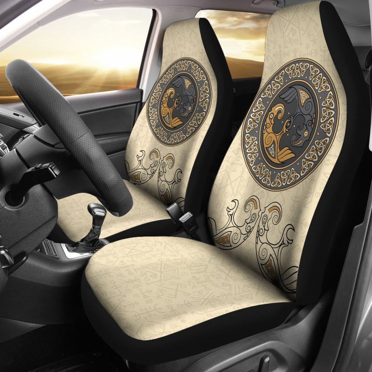 Viking Shield With Twins Ravens God Of Odin Car Seat Covers Nn8 Universal Fit 215521