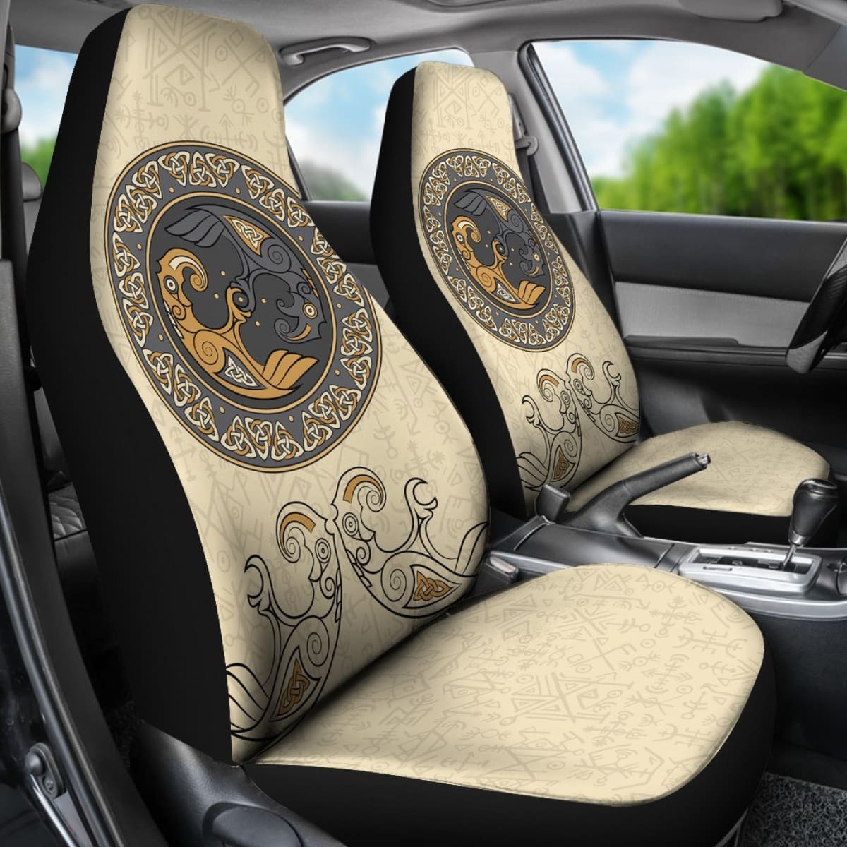 Viking Shield With Twins Ravens God Of Odin Car Seat Covers Nn8 Universal Fit 215521