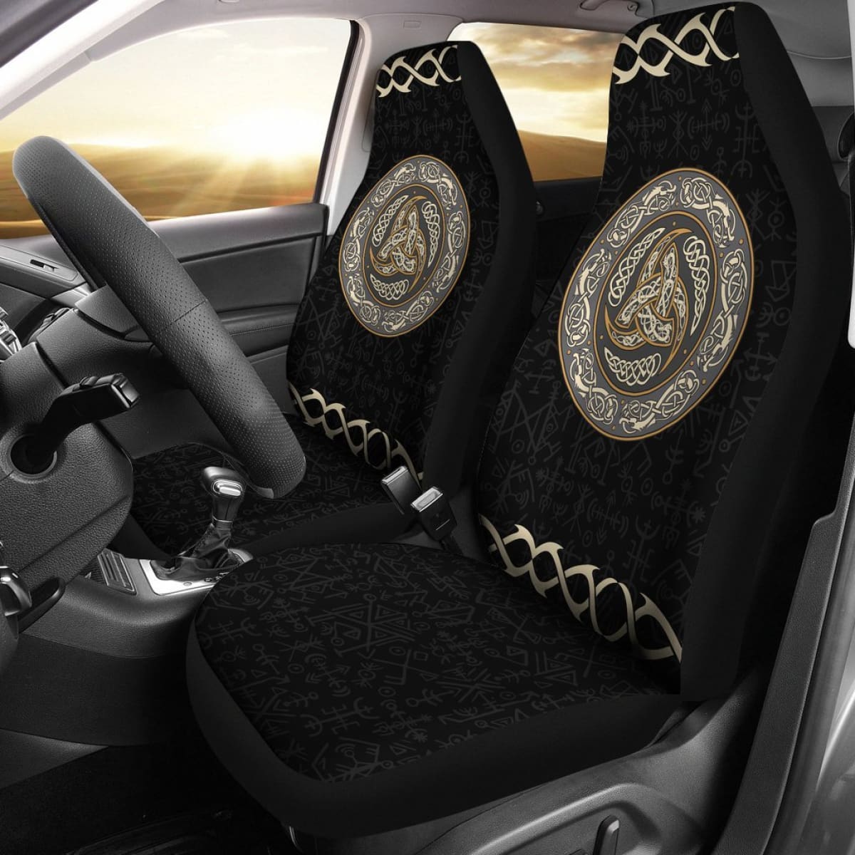 Viking - Triple Horns Of Odin Car Seat Covers In Black Style Nn8 Universal Fit 215521