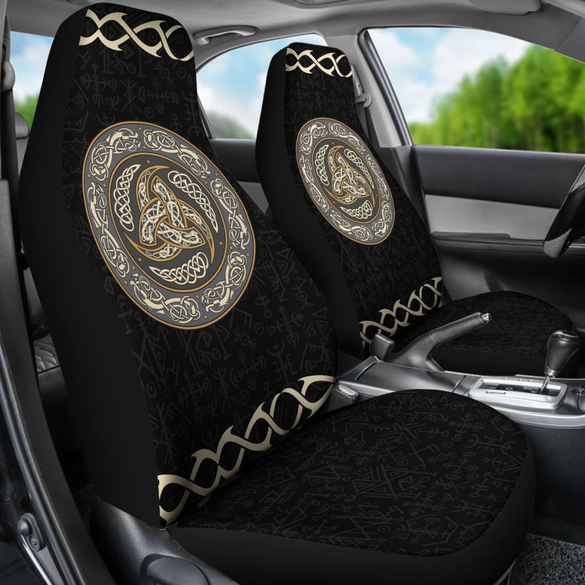 Viking - Triple Horns Of Odin Car Seat Covers In Black Style Nn8 Universal Fit 215521