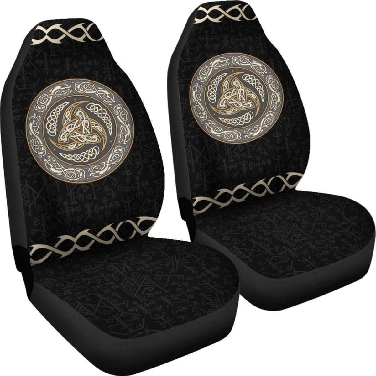 Viking - Triple Horns Of Odin Car Seat Covers In Black Style Nn8 Universal Fit 215521