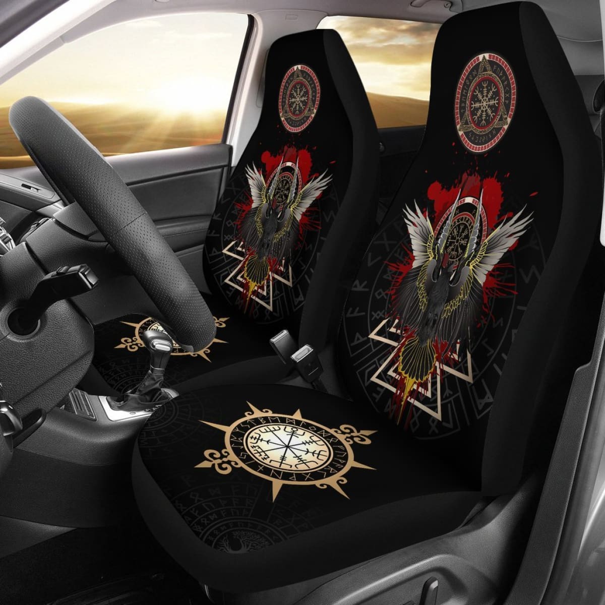 Vikings Car Seat Covers Raven Of Odin - Special Version  Universal Fit 215521