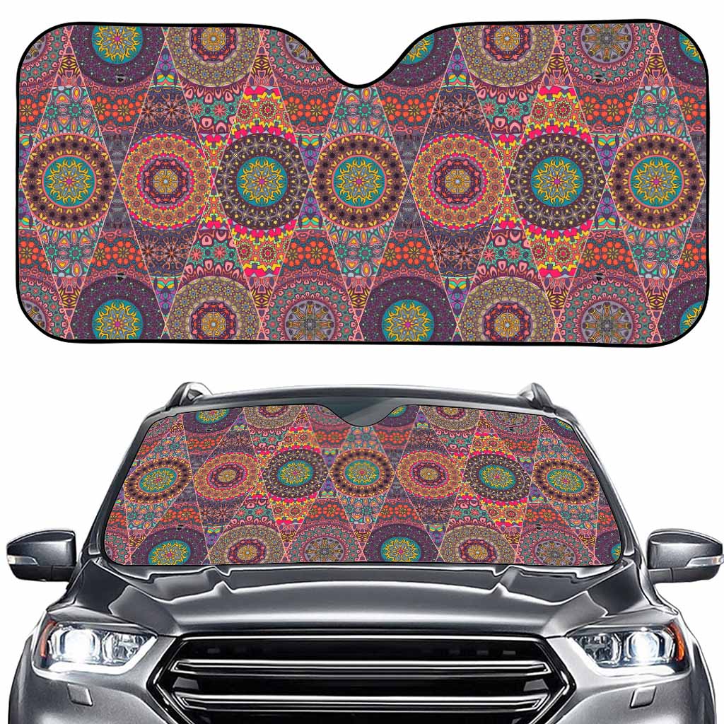 Vintage Bohemian Floral Mandala Print Car Windshield Sun Shade