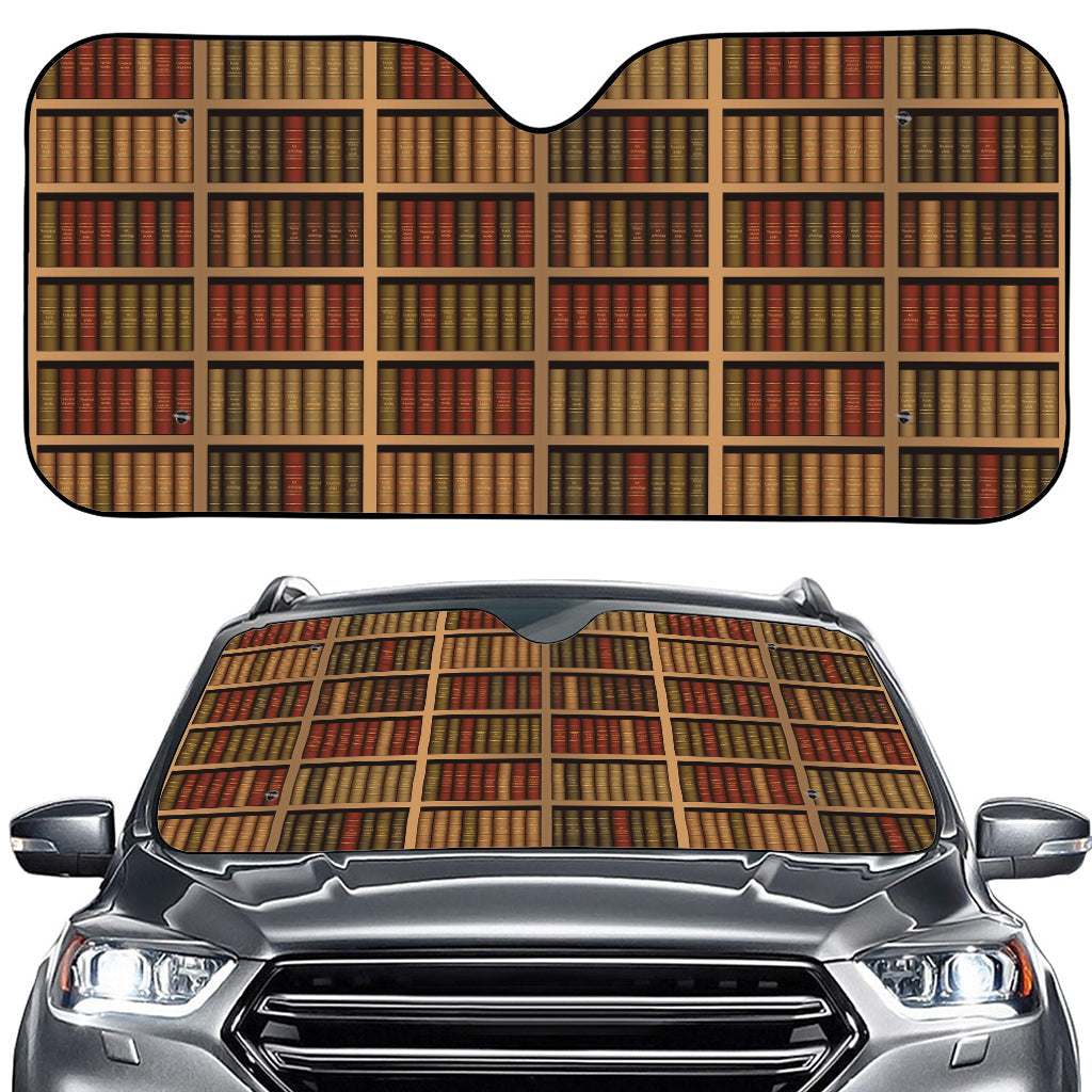 Vintage Bookshelf Pattern Print Car Windshield Sun Shade