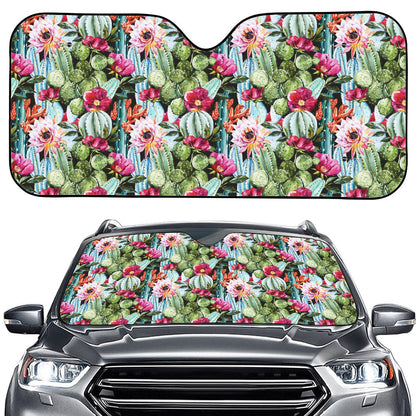 Vintage Cactus And Flower Print Car Windshield Sun Shade