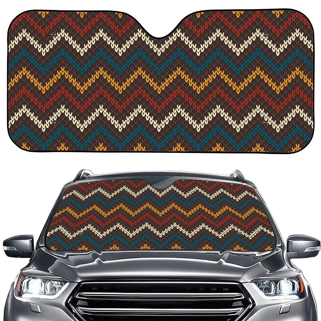 Vintage Chevron Knitted Pattern Print Car Windshield Sun Shade