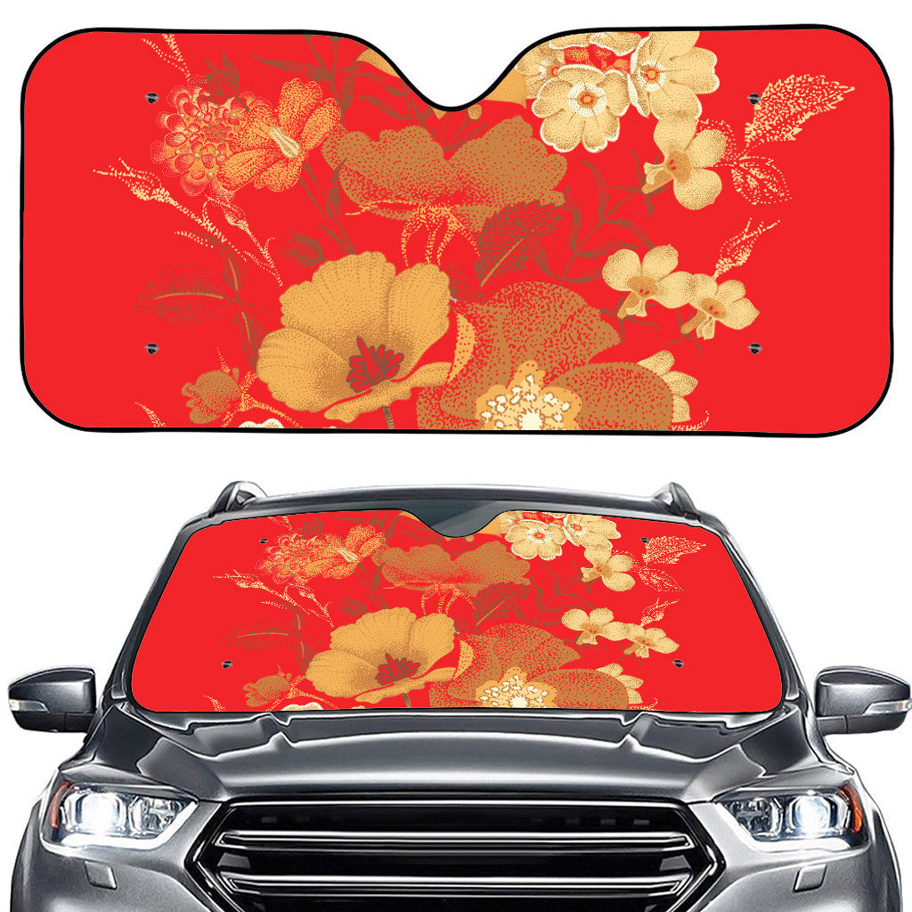Vintage Chinese Flower Print Car Windshield Sun Shade