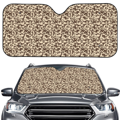 Vintage Coffee Bean Pattern Print Car Windshield Sun Shade