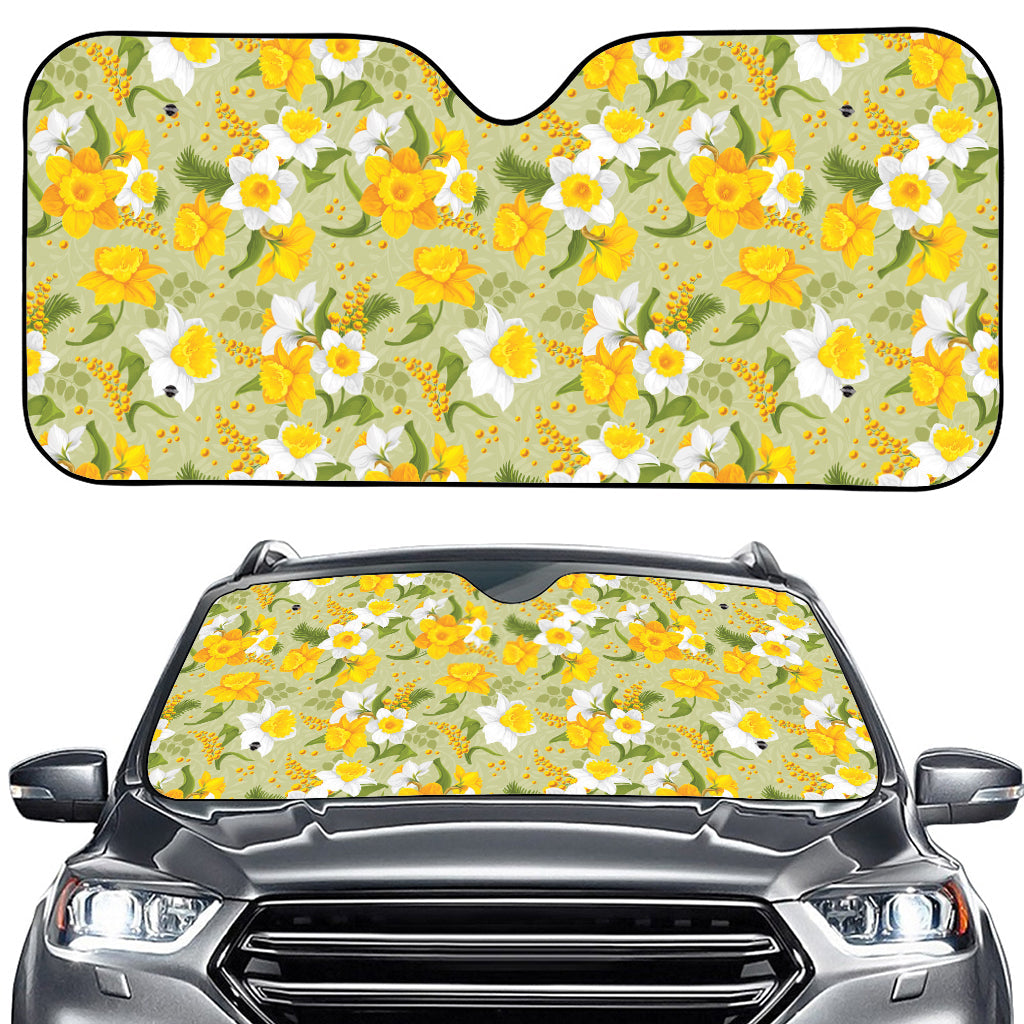 Vintage Daffodil Flower Pattern Print Car Windshield Sun Shade