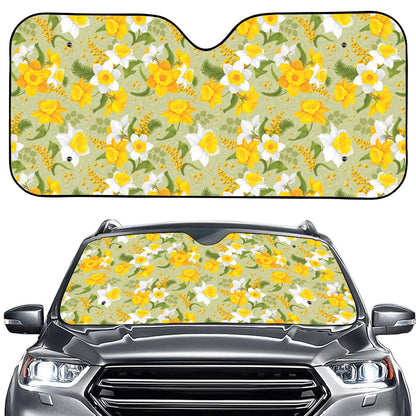 Vintage Daffodil Flower Pattern Print Car Windshield Sun Shade