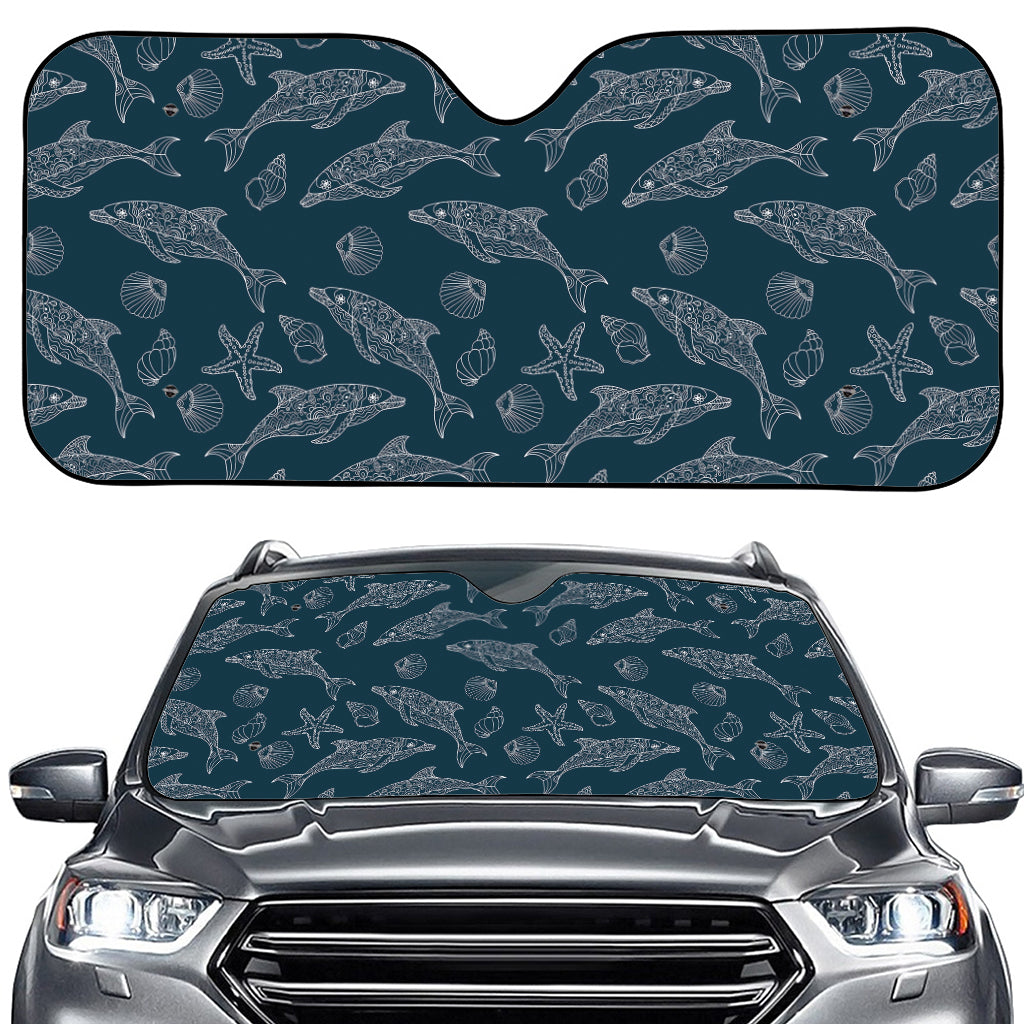 Vintage Dolphins Pattern Print Car Windshield Sun Shade