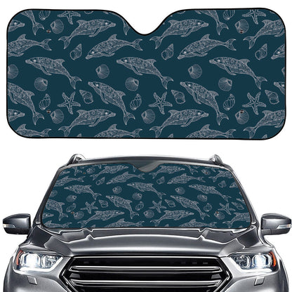 Vintage Dolphins Pattern Print Car Windshield Sun Shade
