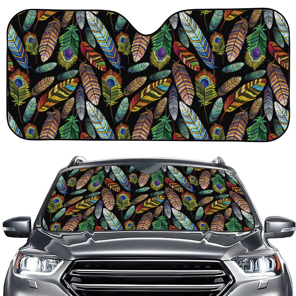 Vintage Feather Pattern Print Car Windshield Sun Shade