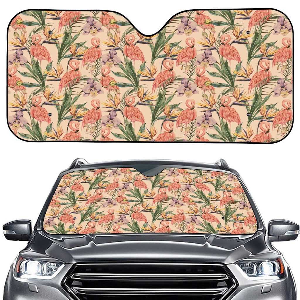 Vintage Flamingo Pattern Print Car Windshield Sun Shade