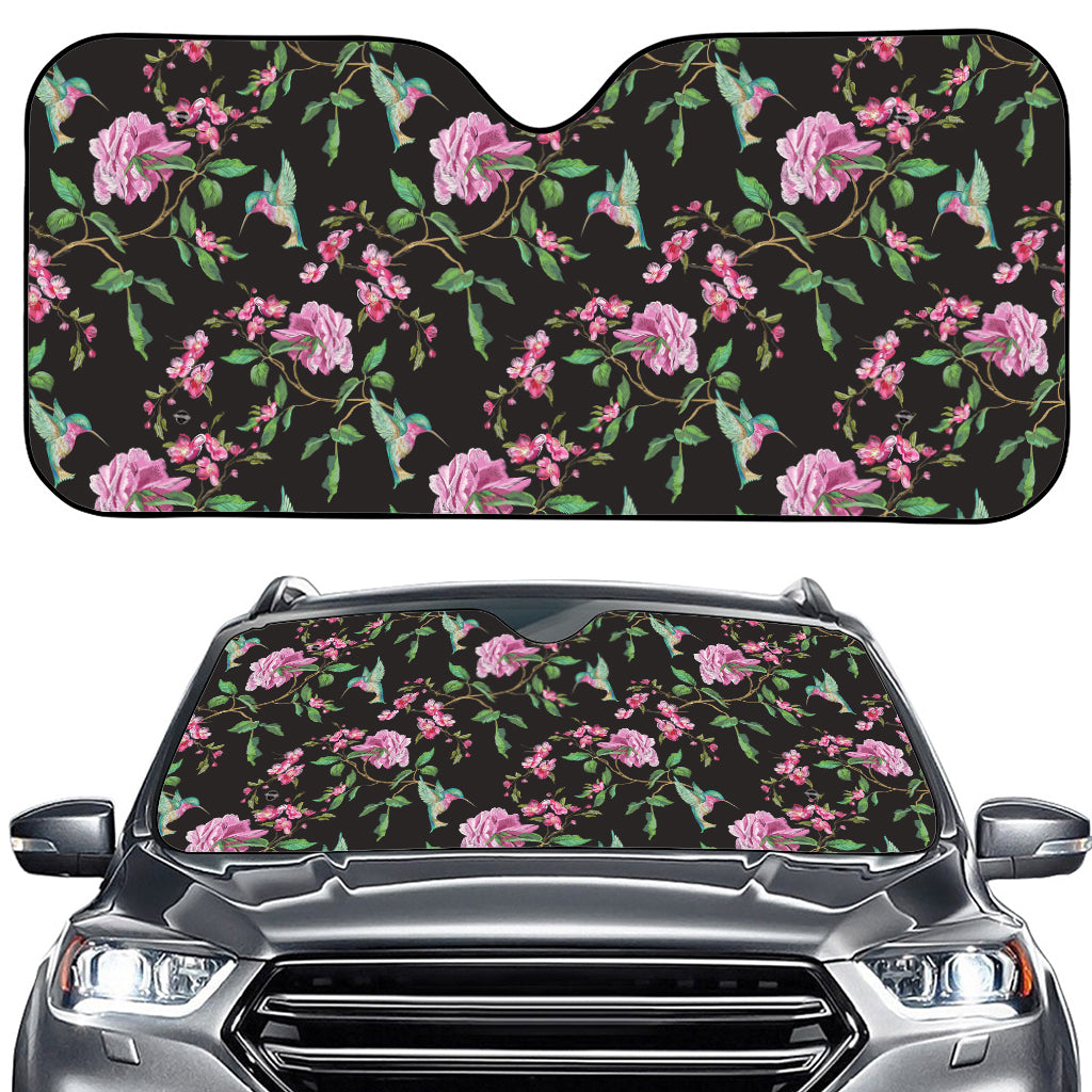 Vintage Floral Hummingbird Print Car Windshield Sun Shade