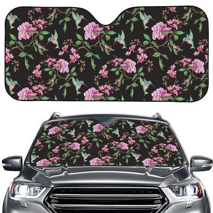 Vintage Floral Hummingbird Print Car Windshield Sun Shade