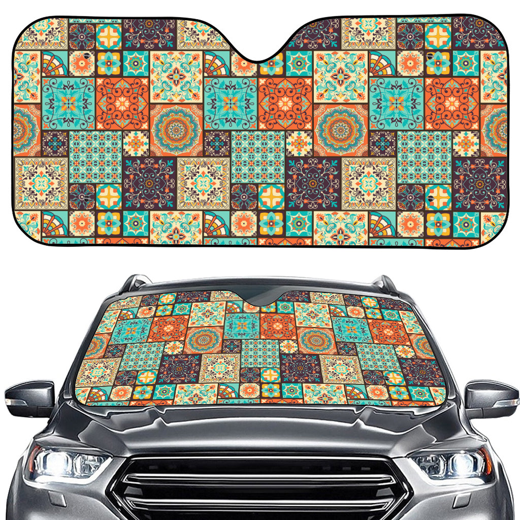 Vintage Floral Patchwork Pattern Print Car Windshield Sun Shade