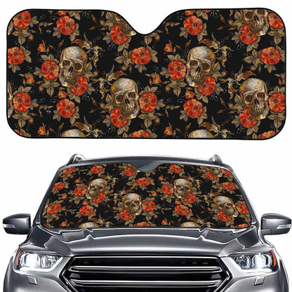 Vintage Floral Skull Pattern Print Car Windshield Sun Shade