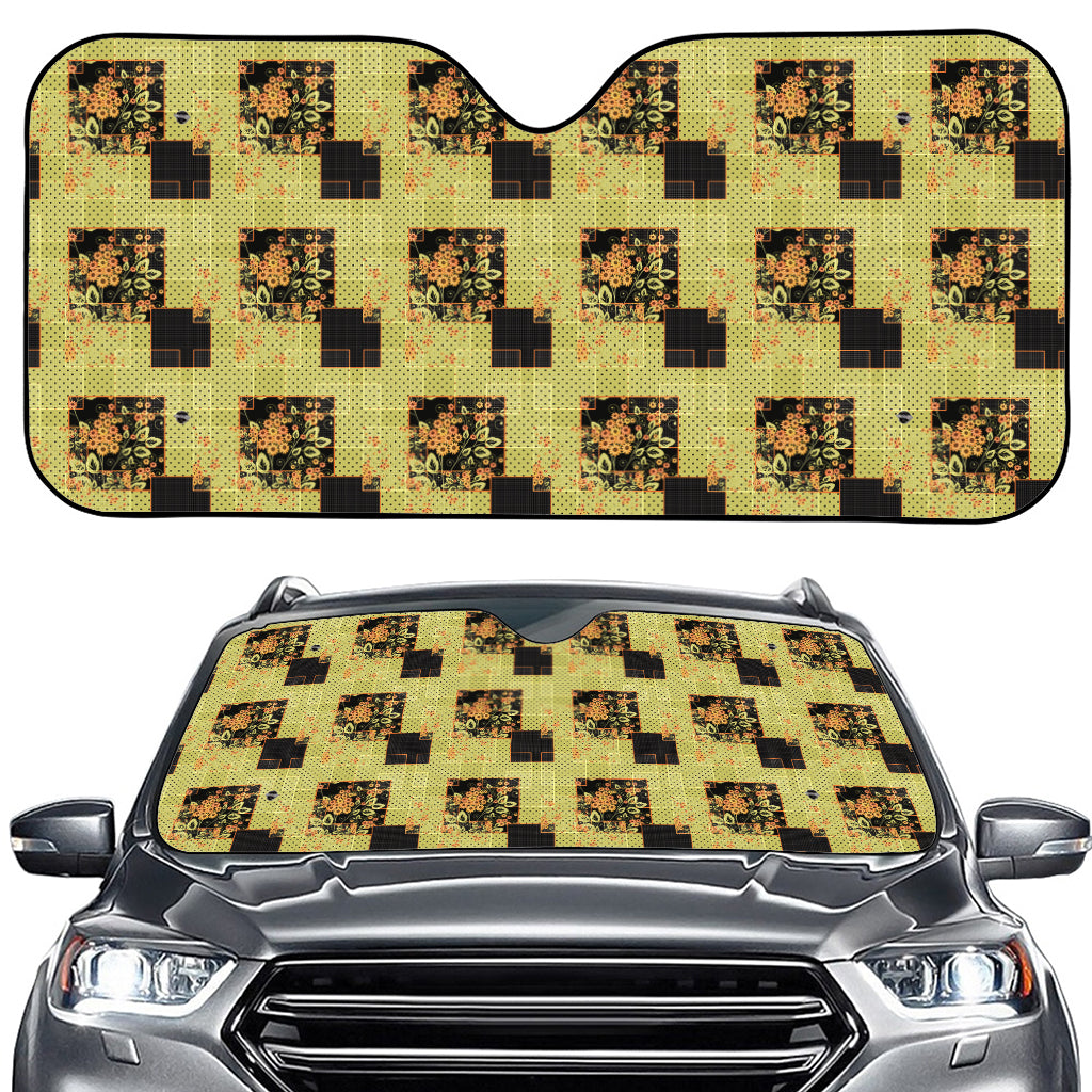 Vintage Flower Patchwork Pattern Print Car Windshield Sun Shade
