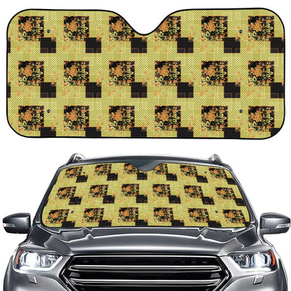 Vintage Flower Patchwork Pattern Print Car Windshield Sun Shade