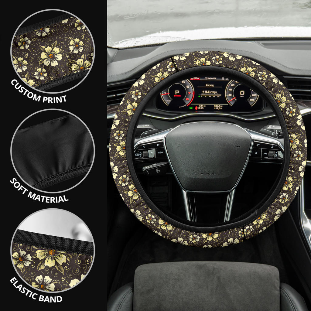 Vintage Flower Premium Car Steering Wheel Cover
