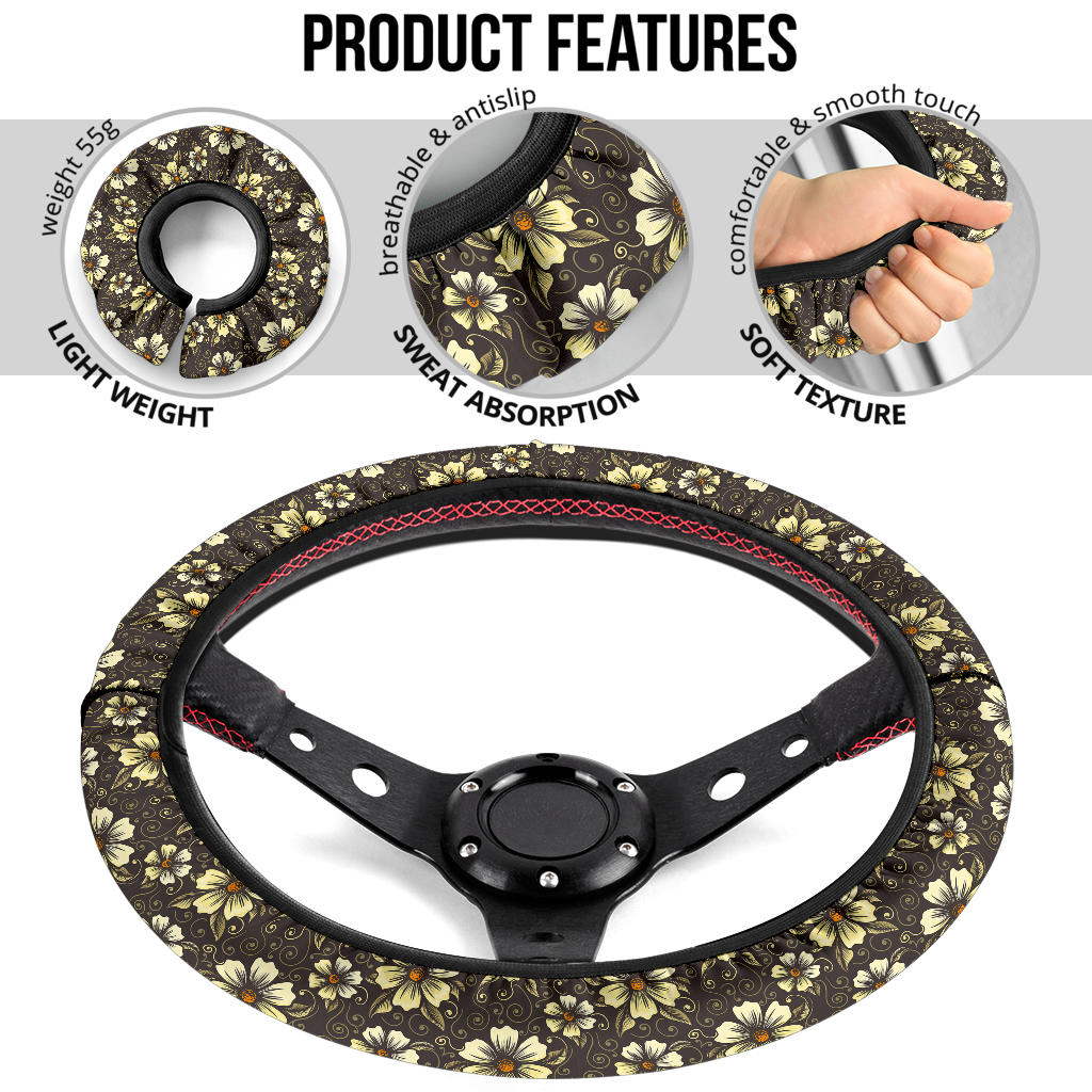 Vintage Flower Premium Car Steering Wheel Cover