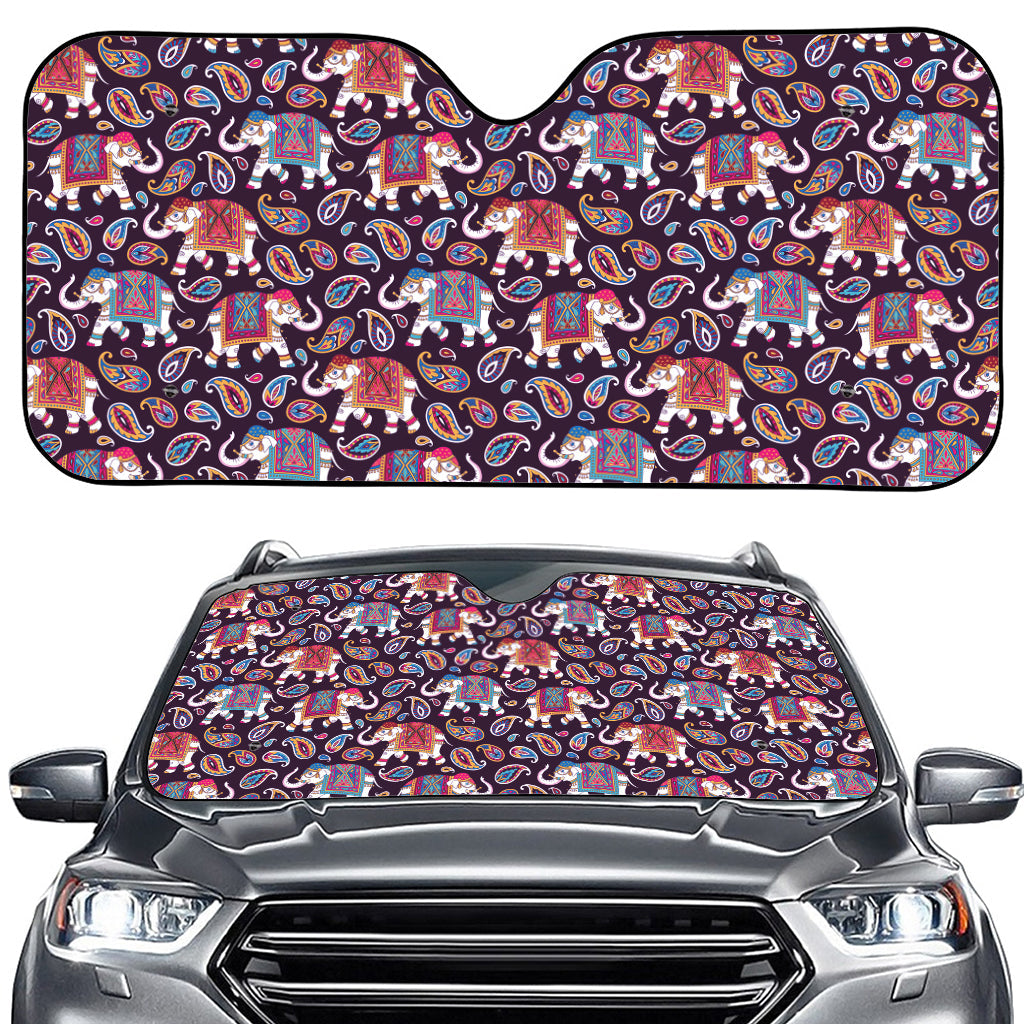 Vintage Indian Elephant Pattern Print Car Windshield Sun Shade