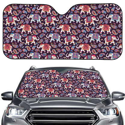 Vintage Indian Elephant Pattern Print Car Windshield Sun Shade