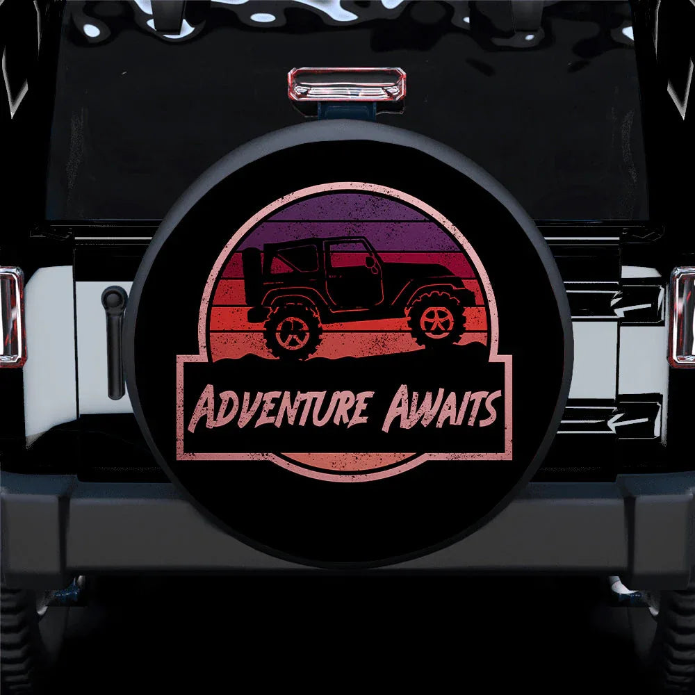 Vintage Jeep Adventure Awaits Pink Car Leather Spare Tire Cover - PersonalizedFury