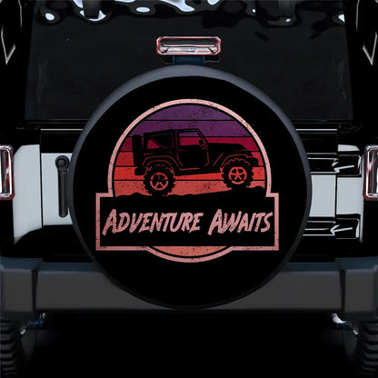 Vintage Jeep Adventure Awaits Pink Car Leather Spare Tire Cover - PersonalizedFury
