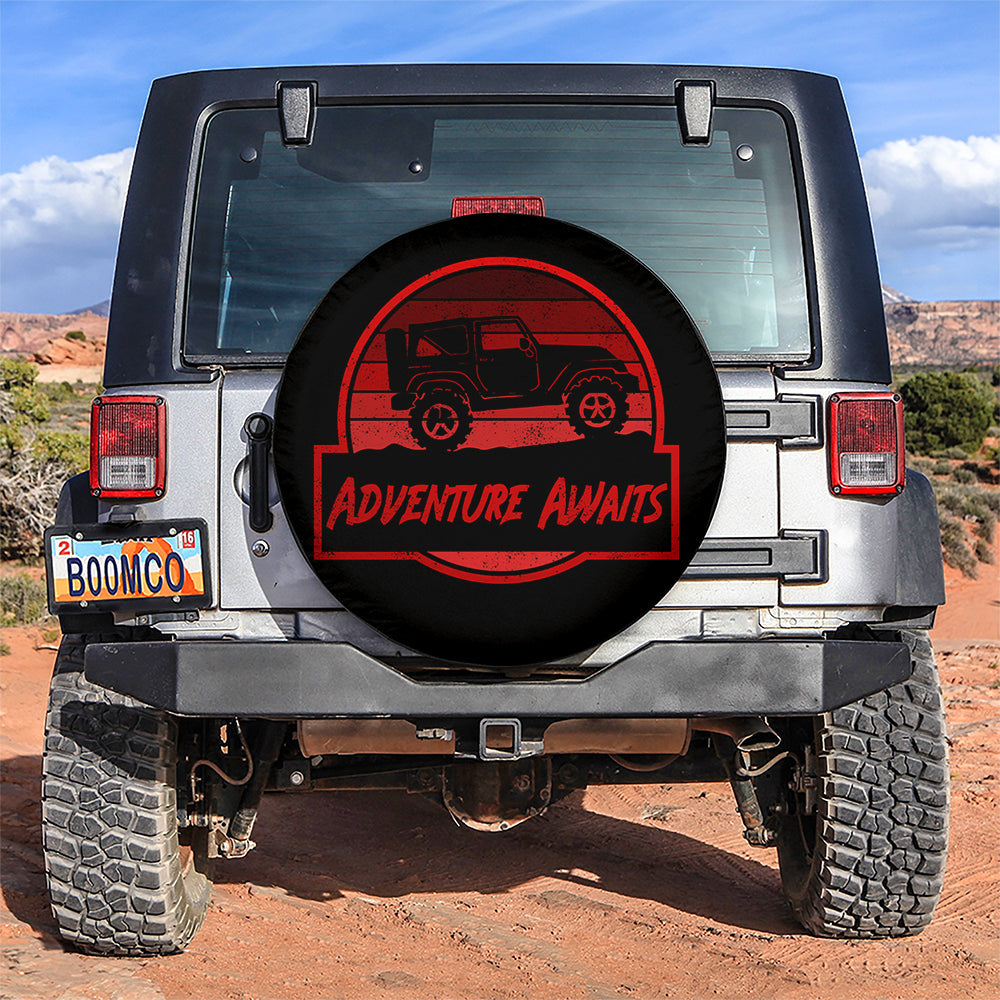 Vintage Jeep Adventure Awaits Red Car Spare Tire Cover