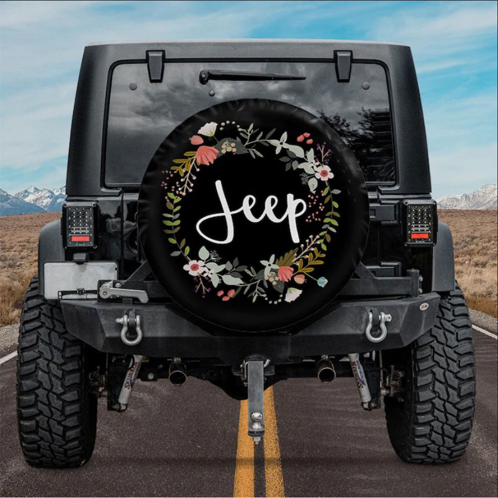 Vintage Jeep Flower Car Spare Tire Cover
