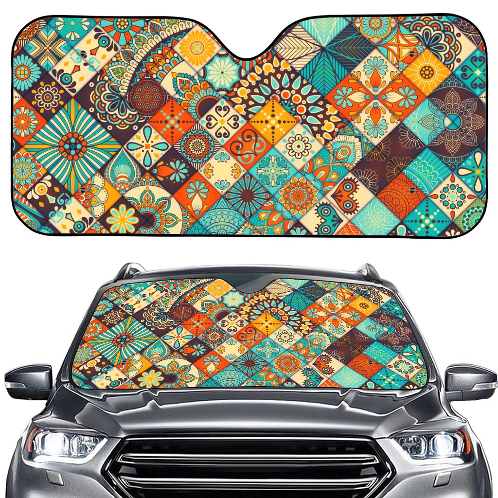 Vintage Mandala Bohemian Pattern Print Car Windshield Sun Shade