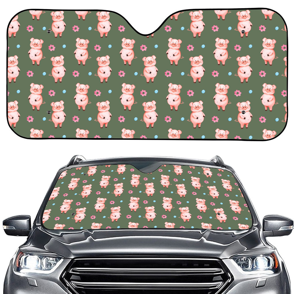Vintage Pink Pig Pattern Print Car Windshield Sun Shade