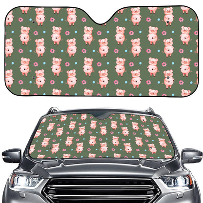 Vintage Pink Pig Pattern Print Car Windshield Sun Shade